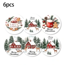 6pcs Christmas Element Pattern Printed Diatom Mud Coasters, Christmas Holiday, Can Be Used As Christmas Gifts, Christmas Decorations, Absorbent Beverage Coasters, Coffee Cup Coasters, Mug Coasters, Tea Cup Coasters, Desktop Protection Pads, Suitable For Dining Table, Coffee Table, Bar Counter And Office Desk Decoration - Multicolor - View 11