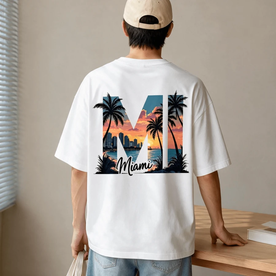 camiseta miami,camisetas para hombre,ropa de verano,streetwear,tops de algodón,camiseta blanca holgada,camiseta personalizada,camiseta negra,regalo para hombre,swag,top negro - Blanco 5 - Ver 1