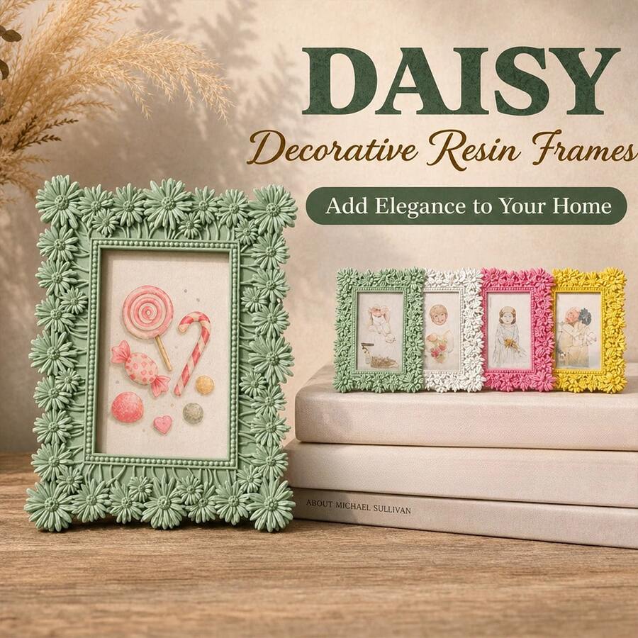 1pc Resin Daisy Embossed Photo Frame, 4*6 Inch Beautiful Photo Frame, Suitable For Desktop Decoration, Room Home Decor Photo Frame, Suitable For Wedding, Birthday, Halloween, Christmas Gifts - Daisy - View 1
