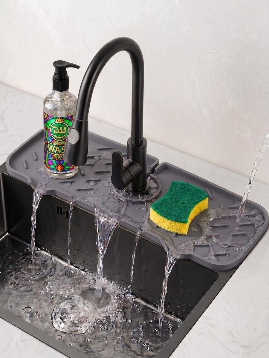 Kitchen Sink Splash Guard, Silicone Faucet Mat, 5° Sloped Design For Easier Drainage, 90° Foldable Design Compatible With Various Sink Countertops, Kitchen Supplies Kitchen Accessories Kitchen Tools