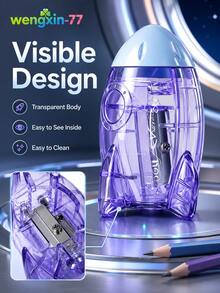 1pc Cute Rocket Shaped Pencil Sharpener, Transparent Mini Hand‑Held Pencil Cutter, Portable Space Theme Pencil Sharpener For Student School Stationery Supplies - Multiple Styles - View 7