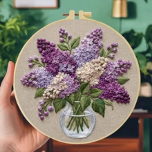 1PC 20*20cm/7.9*7.9in,Beautiful Purple Flowers Embroidery Kit, DIY Handmade Embroidery Set For Adult Beginners, Home Gift, Women's Sewing Gift, Including User Manual, Printed Pattern Fabric, Embroidery Frame, Needle And Thread. - Beautiful Purple Flowers - View 15