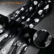 1/3pcs Little Ghost Table Runner, Perfect Choice For Halloween, Black Valentine's Day And Gothic Style Party Decoration. Exquisite Mesh Fabric, Suitable For Black Theme Wedding, Bar, Cafe And Private Dinner Party - Black - View 10