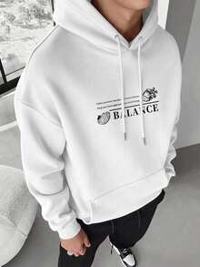 Sweatshirt Hoodie Pria Motif Otak & Hati Bahasa Inggris untuk Musim Gugur/Dingin - Putih - View 2