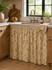 Rok Wastafel Motif Kebun Buah Pir Vintage, Tirai Penutup Meja Rias Kamar Mandi Gaya Rumah Pertanian Krem, Kain Dekorasi Kabinet Bergelombang dengan Pola Bunga Buah untuk Penyimpanan Dapur Kamar Mandi dan Penataan Rumah Musim Gugur - MultiWarna - View 6