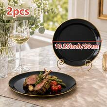 2/12/25/50pcs Set 7.5 Inch Dessert Plates And 10.25 Inch Dinner Plates, Black Gold Rim Plates, Suitable For Weddings, Anniversaries And Celebration Party Tableware - Black - View 14