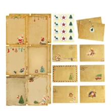 Vintage Christmas Stationery Set, Kraft Paper Writing Paper With Envelopes And Stickers, Santa Claus Christmas Tree Holiday Greeting Card Supplies - Christmas Envelope Set - View 9
