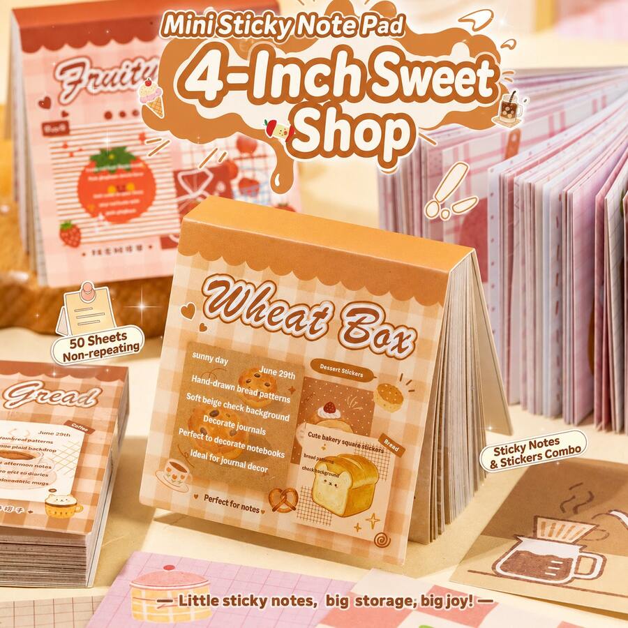 Yuxian Mini Sticky Note Pad, Four Seasons Sweet Shop, Cute Soft Pattern Planner Base Memo Sticker
