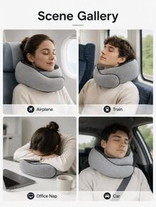 Bantal Leher Lipat untuk Perjalanan dengan Tas Penyimpanan, Bantal Pesawat Busa Memori Lembut 360°, Perlengkapan Perjalanan Penerbangan dan Tidur Siang yang Ringkas dan Portabel - MultiWarna - View 6
