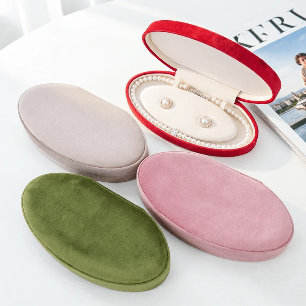 Exquisite Oval Velvet Jewelry Storage Box, Suitable For Pearl Necklaces And Earrings, Ideal Mother's Day Birthday Gift, Suitable For Retail Counter Display And Organization - Same Style In Multiple Colors - View 1