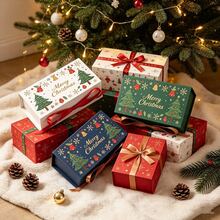 16pcs Multi-Style Cute Christmas Gift Boxes With Ribbon, Empty Paper Gift Packaging Boxes With Christmas Tree And Bell Patterns, Foldable, Suitable For Candy, Cookies, Chocolate Holiday Gift Packaging, Perfect Christmas Gift For Friends And Family - Multicolor - View 4