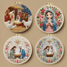 1PC 20*20cm/7.9*7.9in,Devout Prayer Embroidery Kit, DIY Handmade Embroidery Set For Adult Beginners, Home Gift, Women's Sewing Gift, Including User Manual, Printed Pattern Fabric, Embroidery Frame, Needle And Thread. - Devout Prayer - View 12