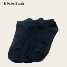 1/3/5/10 Pairs Women's Black Low-Cut Short Socks, Breathable Lightweight Summer Casual Socks, Suitable For Daily Wear Personalized Thin Short Socks - Black - View 9