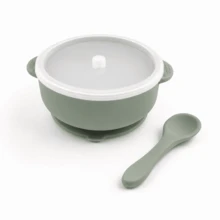 Vajilla de silicona para bebé, cuenco de alimentación para bebés con tapa y cuchara suave de silicona - Multicolor - Ver 5