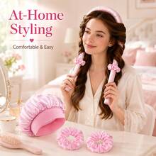 7pcs Satin Heatless Curling Rods Set, Same Color Satin Scrunchies, Disposable Face Towels, Leopard Print Hair Curlers, No Damage Overnight DIY Natural Wavy Hair Styling Tools, Home Dorm Travel Hair Care Skincare Set, Birthday Valentine's Day Mother's Day Christmas Gift For Girlfriend Best Friend Mom Young Girl - Heatless Satin Curling Rod - View 2