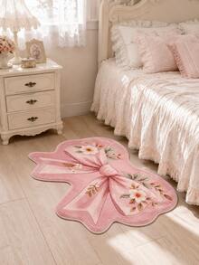 1pc Sweet Pink Floral Bow Shaped Rug, Soft Long Pile Asymmetrical Decorative Mat, Suitable For Bedroom, Bathroom, Vanity, Entryway And Girls Room, Romantic Country Style Home Decor, Multiple Sizes, Bathroom Decor, Autumn Home Decor - Pink - View 5