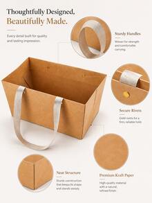 1/5/10/20pcs Kraft Paper Gift Baskets With Fabric Handles, Foldable Paper Gift Bags, Christmas Eve Gift Packaging Boxes, Reusable Handheld Gift Bags, Suitable For Christmas, Weddings, Parties, Gatherings Decoration, Holiday Gift Packaging Containers, Random Style - Multicolor - View 7