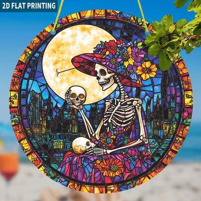 Glass Material-2D Flat, Round Floral Gothic Sun Catcher Window Hanging -  Panel Suitable For, Mysterious Botanical Wall For Yards, Porches, Living Rooms, Gothic Decoration For Halloween Gift & Year-Round Displa