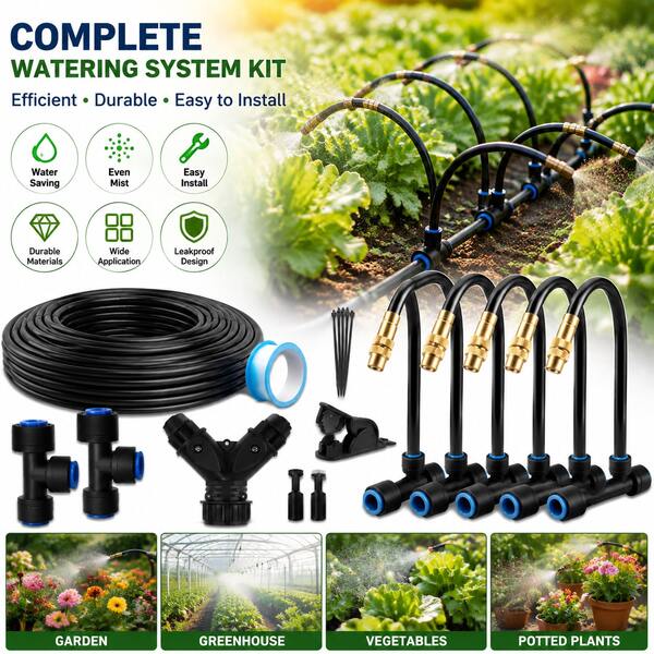 Sistema de riego por goteo de alto flujo 9/12, sistema de riego de jardín ajustable a 360° con acoplamientos rápidos sin herramientas, adecuado para riego eficiente de plantas en camas elevadas, invernaderos, verduras y jardines