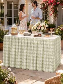 1pc-Sage Green Stretch Table Skirt For Rectangle Table, Elastic Table Skirt With Hook And Loop Fastener, Reusable Washable Fitted Table Cover Skirt For Dining Table, Party, Buffet, Wedding, Everyday Home Decor - Multicolor - View 11