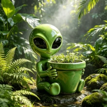 Funny Alien Handheld Flower Pot Decor, Unique Sci-Fi Garden Decoration, Weather-Resistant Outdoor Decor, Suitable For Balcony And Yard Landscape - A - View 1