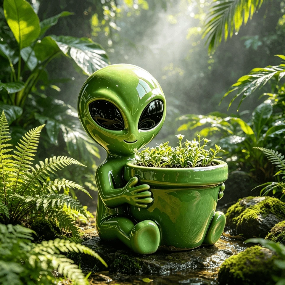 Funny Alien Handheld Flower Pot Decor, Unique Sci-Fi Garden Decoration, Weather-Resistant Outdoor Decor, Suitable For Balcony And Yard Landscape - A - View 1