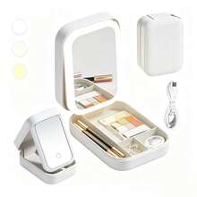 Mini Travel Makeup Case With LED Mirror, 3 Adjustable Light Colors, Dustproof Jewelry Box, Mini Makeup Organizer, Ideal For Short Trips. - White - View 9