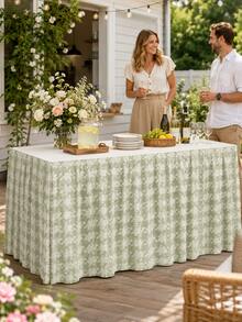 1pc-Sage Green Stretch Table Skirt For Rectangle Table, Elastic Table Skirt With Hook And Loop Fastener, Reusable Washable Fitted Table Cover Skirt For Dining Table, Party, Buffet, Wedding, Everyday Home Decor - Multicolor - View 8