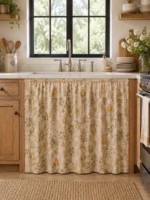 Rok Wastafel Motif Kebun Buah Pir Vintage, Tirai Penutup Meja Rias Kamar Mandi Gaya Rumah Pertanian Krem, Kain Dekorasi Kabinet Bergelombang dengan Pola Bunga Buah untuk Penyimpanan Dapur Kamar Mandi dan Penataan Rumah Musim Gugur - MultiWarna - View 3