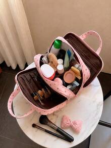 Cute Polka Dot Portable Handheld Storage Bag, 3-Layer Large Capacity Compartment Design, Easily Store Skincare, Makeup Brushes, Toiletries And Other Daily Essentials, No Need To Worry About Spills And Stains During Travel, Suitable For Dorm And Home Storage - Multicolor - View 7