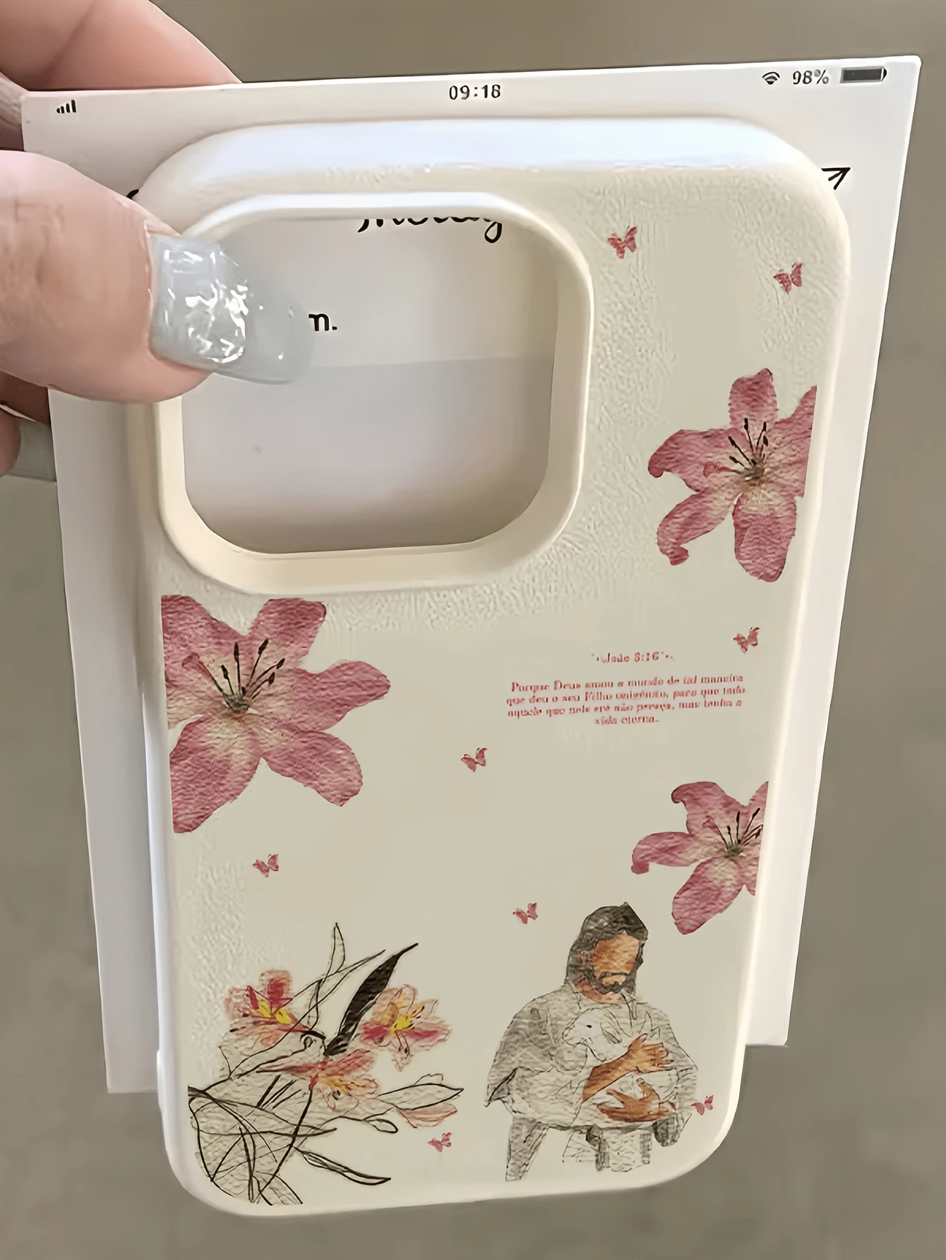 1件 白色聖經耶穌百合花個性化極簡全包覆TPU防摔手機殼,適用於Apple 18 17 16 15 14 13 12 11 Pro Max Air 及系列 - 彩色 - 查看 1