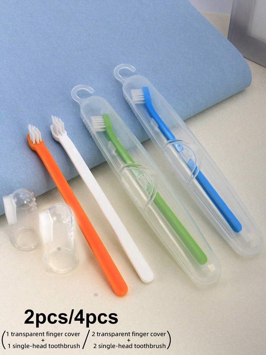 Pet Finger Toothbrush, Pet Toothbrush, Silicone Toothbrush, Puppy Cat Finger Toothbrush Set, Finger Pet Toothbrush, Small Size, Suitable For Dogs And Cats - Multicolor - View 1