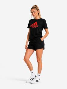 Adidas 夏季新款速干大Logo透气舒适休闲运动短袖T恤，男女款 - 黑色/紅色 - 查看 2