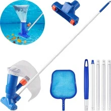 Portable Pool Cleaning Kit With Vacuum, Leaf Rake Net With Aluminum Frame For Above-Ground Pool, Spa, Hot Tub, Pond - BLUE - View 1