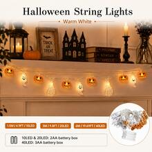 1pc 10/20/40 LED Halloween Pumpkin Ghost Skeleton Hand String Lights, Warm Light Battery Powered Spooky Fairy Lights For Table Window Mantel Bedroom Halloween Party Haunted House Decoration - Warm White - View 8