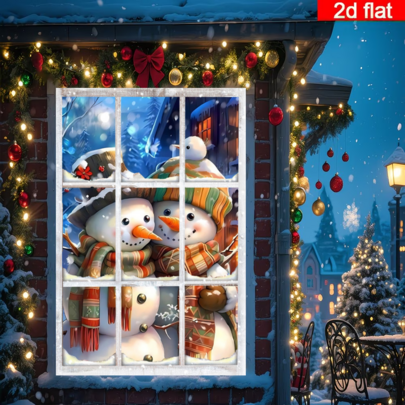 2D Flat Grid Window Hugging Snowman Backdrop, Two Snowmen Wearing Striped Scarves Embracing By The Window, Paired With Snowy Town Night Scene And Warm Yellow Lights, Creating A Cozy Couplet Atmosphere, Suitable For Christmas Parties, Holiday Gatherings, Wall Decor, Photography Background, Polyester Material Durable And Odorless, Fits Indoor And Outdoor Multiple Scenes, Easily Create A Romantic And Cozy Christmas Scene, No Power Needed To Create A Rich Holiday Atmosphere, Adding Warm Couplet Vibe To Christmas Themed Events, Ideal Christmas Decoration Item