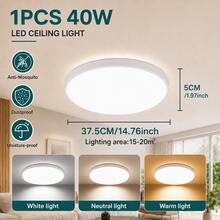 CANMEIJIA 1pc 45.5cm Round LED Ceiling Light, White Minimalist Modern Style, 18W/30W/40W 3-Color Temperature Adjustable, Flicker-Free Eye Protection, Anti-Insect Anti-Dust Design, Suitable For Bedroom, Living Room, Kitchen, Hallway And Indoor Lighting - White Ceiling Light 185-265V - View 13