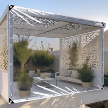 1pc 99% Clear PVC Waterproof Tarp, Tear Resistant Grommet Tarpaulin With Eyelets Every 50cm, Easy Installation Outdoor Clear Curtain For Patio Pergola, Balcony & Camping - Transparent - View 14