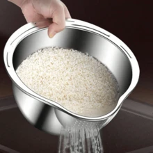 Stainless Steel Rice Sieve, Thickened Slanted Bottom Rice Washing Basin, Multi-Purpose Kitchen Fruit And Vegetable Colander - Multicolor - View 10