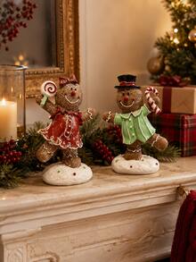 1pc Gingerbread Man Tabletop Decor, Adorable Christmas Resin Figurine In Red Or Green Outfit, Candy Cane Cookie Ornament For Coffee Bar, Kitchen Counter, Mantel, Christmas Party, Xmas Home Decor And Gift - Multiple Styles - View 1