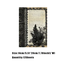 12pcs Vintage Distressed Black Lace Style Scrapbook Journaling Background Paper A5 Size Craft Paper Decoration 2D Flat - A - View 6