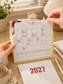 Set Kalender Perencana Kreatif Baru 2027 dengan Tempat Pena dan Kartu (Kalender Oktober 2026 - Desember 2027), Dekorasi Meja Kantor, Organizer Penyimpanan Catatan dan Tanda Tangan Multifungsi, Perlengkapan Kantor untuk Perencanaan dan Manajemen - A - View 5
