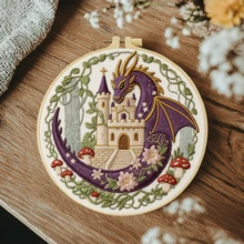 1PC 20*20cm/7.9*7.9in,The Dragon And The Flower Embroidery Kit, DIY Handmade Embroidery Set For Adult Beginners, Home Gift, Women's Sewing Gift, Including User Manual, Printed Pattern Fabric, Embroidery Frame, Needle And Thread. - The Dragon and the Flower - View 5