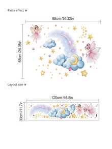 2 Styles Fairy Moon Rainbow Cloud Wall Decals, Removable Self‑Adhesive Wall Art, Home Decor, Girls Nursery Bedroom Baby Shower Decor - Multicolor - View 12