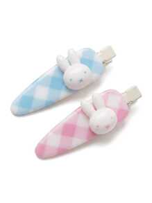 可愛 MIFFY 咖啡色調水滴造型 BB 髮夾，2 款設計：純棕色與格紋 3D Miffy，牢固金屬夾，適合日常校園秋季穿搭 - 彩色 - 查看 4