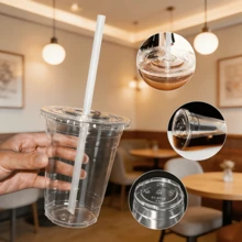 FookmeKag 12/16/20/24 Oz Clear Reusable And Washable Cups With Flat Lid And Straw, Heavy-Duty Crystal Cold Drink Cups For Iced Coffee, Iced Tea, Milkshakes, Smoothies - Perfect For Christmas Parties, Family Gatherings And Office Daily Use - 規格 - 查看 10
