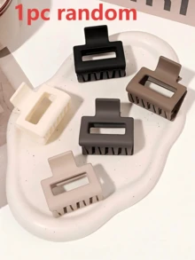 4/5pcs Coffee Brown Solid Color Matte 4cm Square Hair Claw High Ponytail Hair Clip - Multicolor - View 4