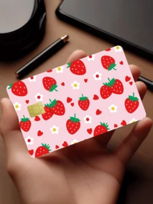 1pc Strawberry Heart Official Credit Card Privacy Protection Sticker, Yellow Flower Birthday Gift PVC Material Anti-Fingerprint Anti-Scratch Wear-Resistant Card Skin, Card Protector, Suitable For Men, Women, Couples, Small Chip Card, Bank Card Decoration Sticker, Credit Card, Transportation Card, Student Campus Card Personalized DIY - Type a - View 3