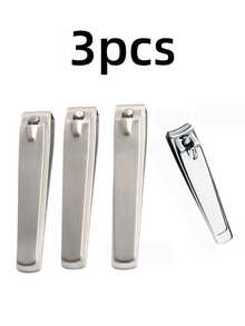 3pcs Silver Stainless Steel Nail Clippers, Flat Edge Nail Clippers Suitable For Men And Women Nail Care Tools - Silver - View 8