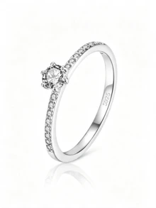 1pc S925 Sterling Silver Women's Ring 4.5mm Round Moissanite Ring Women's Wedding Engagement Jewelry Fashion Jewelry Accessory For Daily Wear Dating Valentine's Day Halloween Christmas Birthday Anniversary Gift - 1 Pc 4.5mm - View 4